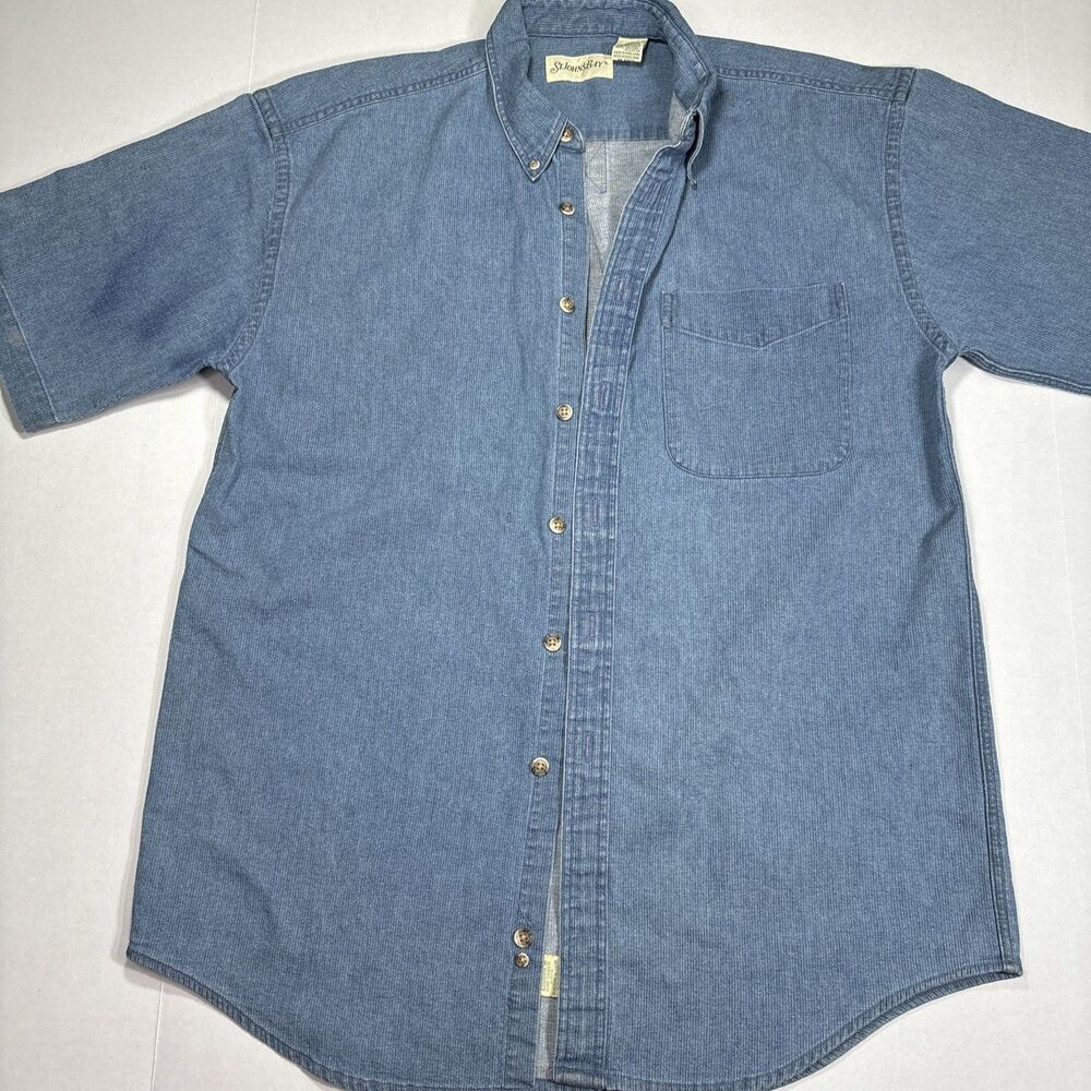 St. John's Bay Short Sleeve Denim Button Shirt Men's Medium Blue
